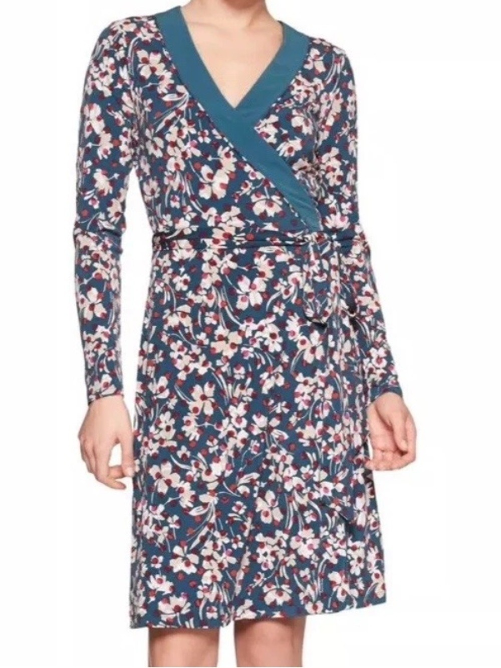 Banana Republic Dark Teal Floral Wrap Dress size SP